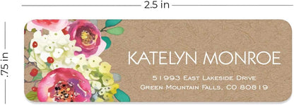 Kraft Faux Look Floral Rolled Address Labels/Roll of 250 Personalized Address Labels/Designer Return Address Stickers in Elegant Plastic Dispenser