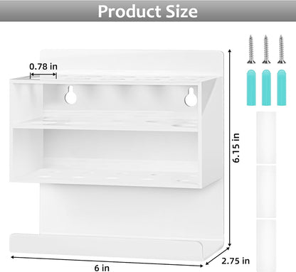 Dry Erase Marker Holder, 2 PCS Wall Mounted Acrylic Marker Holder with 10 Slots, Sticky Pen Storage for Classroom Organization, Whiteboard, Office, White