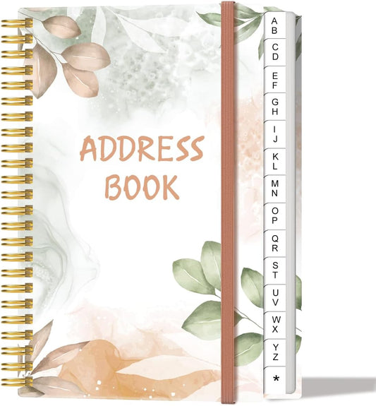 Address Book with Alphabetical Tabs - Small Address Book Spiral with Address Contacts, Special Date, Phone, Birthday & Internet Login Password for Home and Office, 4.3" x 6.2", Rose Leaf