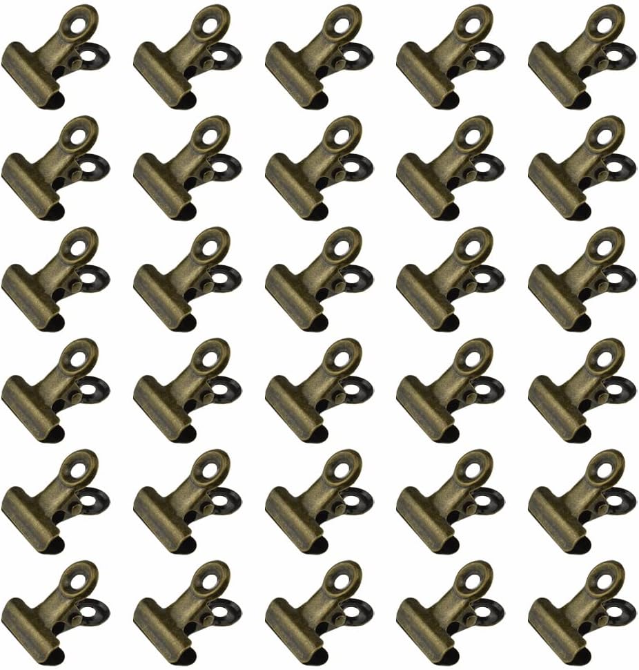 HAHIYO 0.87inch Brown Bulldog Clips Metal File Hinge Binder Clips Clamps Save Space Strong Spring Jaws Rock Solid Grip Book Lay Flat Deburred Edge for Hang Photos Wall Grid Dog Food 30PCS
