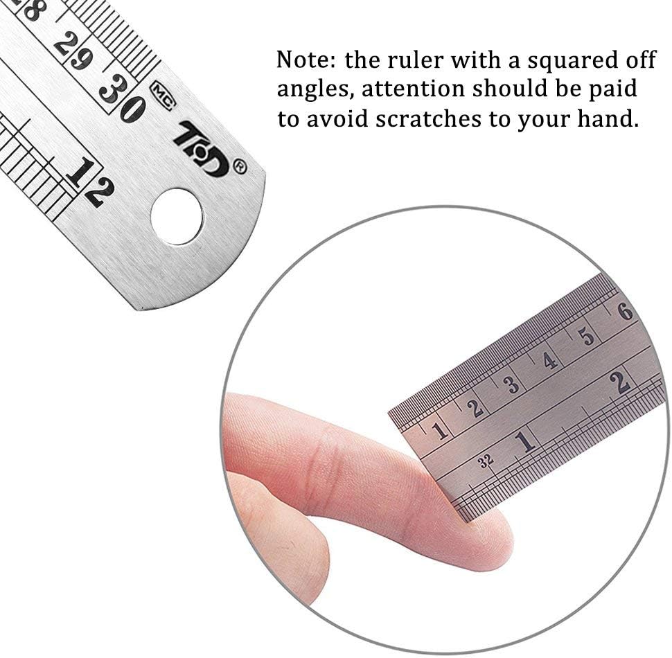 ZZTX Metal Straight Edge Ruler Set - Stainless Steel 12 Inch Rulers - Bulk 2 Pack