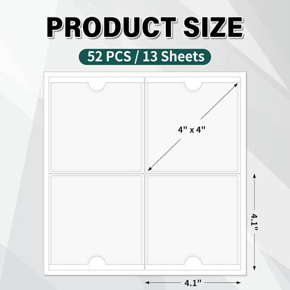 52 Pack Index Card Pockets with Top Open, 4 x 4 Inch Adhesive Label Pockets Clear Plastic Index Card Holder for Organizing, Storage Bins, Library Cards, Notes