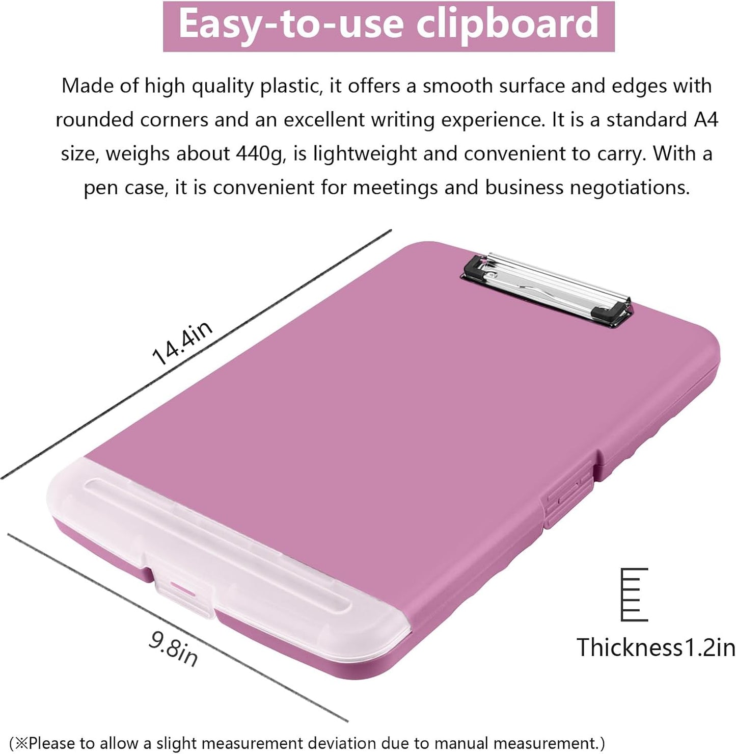 Clipboard with Storage, A4 Binder Nursing Clipboards with Pen Holder, Heavy Duty Storage Clipboards with Low Profile Clip, Clipboard Folder Side-Opening, Smooth Writing Clip Board (Violet)