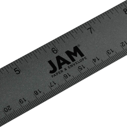 JAM PAPER Strong Aluminum Ruler - 12 Inch - Metal Ruler with Non-Skid Cork Backing - Grey Metallic - Sold Individually