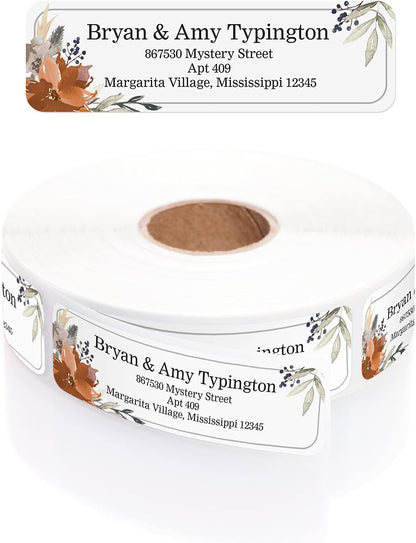 Indie Floral Rolled Address Labels/Roll of 500 Personalized Return Address Labels/Designer Return Address Stickers in Elegant Plastic Dispenser