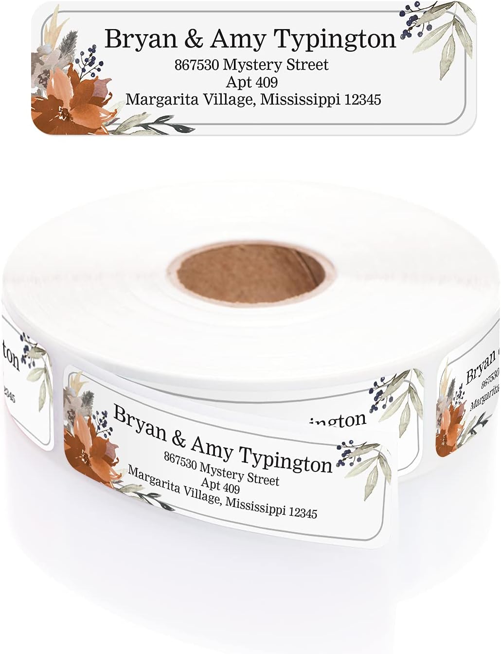 Indie Floral Rolled Address Labels/Roll of 250 Personalized Return Address Labels/Designer Return Address Stickers in Elegant Plastic Dispenser