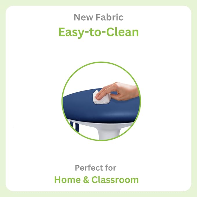Kids Wobble Stool Ages 7–12; Adjustable Height Wobble Stool for Classroom Seating with Soft, Easy-to-Clean New Fabric Cushion; Flexible Wiggle Chair for Focus & ADHD + Bonus Visual Timer (Ocean Blue)