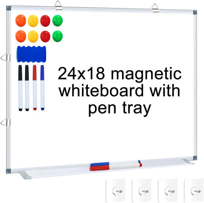 H-Qprobd Magnetic Whiteboard 24" x 18" Dry Erase White Board for Wall, Hanging Mounted Whiteboard with Aluminum Marker Tray