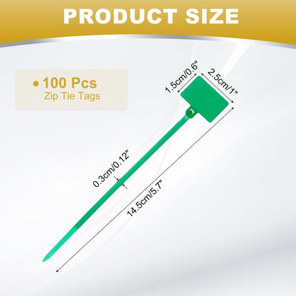 uxcell 100 Pcs Cable Label Marker Tags, Nylon Cable Zip Tie Tags 6.3 Inch Writable Self-Locking Wire Labels Zip Ties for Organization Marking, Green