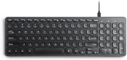 Perixx PERIBOARD-215B US, Wired Keyboard - Ultra Slim Scissor Keys - 2 Built-in USB-A & USB-C Ports - Detachable Cable - Black - US English
