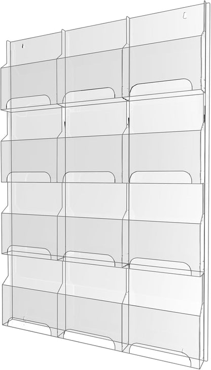 Acrylic Brochure Pamphlet Holder, 12 Magazine Holders, Clear Brochure Display Stand Wall Mount, Trifold Flyer Rack, Literature Storage Rack for Home, Offices, Waiting Room