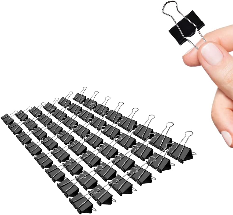 Small Binder Clips, 48 Pack, 3/4 Inch, Standard 19mm, Black, Capacity 0.31 Inch, Mini Paper Clips, Fold Clamp, Office and School Supplies