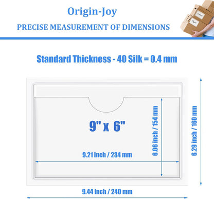 Origin-Joy 35 PCS Self Adhesive Index Card Pockets with Top Open, Clear Plastic Label Holder for Cards of Note, Library and Business, Adhesive Label Pockets & Card Holder (9 x 6 inch)