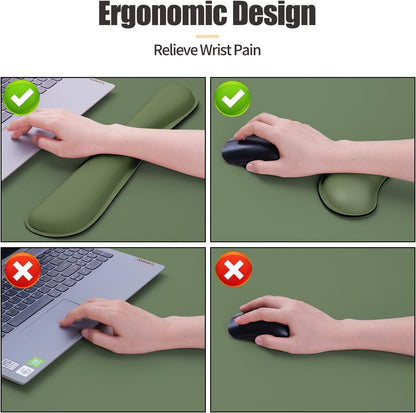 Bloss Keyboard Wrist Rest + Mouse Wrist Rest + Leather Desk Mat, Non-Slip Desk Mat Protector for Office, Home(31.5×15.7 Inches,Olive Green)