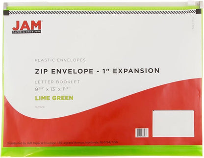 JAM PAPER Plastic Envelopes with Zip Closure - Letter Booklet - 9 3/4 x 13 - Lime Green - 12/Pack
