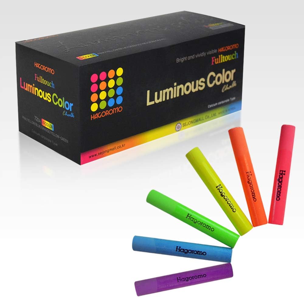 Hagoromo Fulltouch Luminous Chalk 1 Box, Non-Toxic, Dustless [72 Pcs/6 Color Mix]