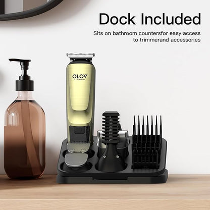 Beard Trimmer for Men, 17-in-1 Mens Grooming Kit with 6 Trimmer Heads, Cordless Hair Clippers Rechargeable with Charging Dock, IPX7 Waterproof Wet Dry Use for Body Face Nose & Mustache