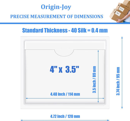 Origin-Joy 25 PCS Self-Adhesive Index Label Pockets, Clear Plastic Peel & Stick Card Holders with Top Open for Loading (4 x 3.5 inch)