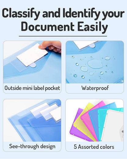 Forvencer Binder Pocket, 4X Regular Capacity, 10 Pack Super Heavyweight Plastic Folders with Tight Closure, Folders with Pockets Side Loading, Binder Organizer, Binder Dividers, Letter Size, Extended