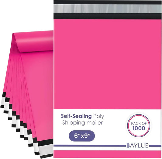 Hot Pink Small Poly Mailers 6x9 Inch | Strong Adhesive Self-Seal Mailing Bags | Tamper, Tear, Water Resistant Shipping Envelopes | Thick Strong Material Poly Bags Clothing Bags | 1000 Pcs Bulk