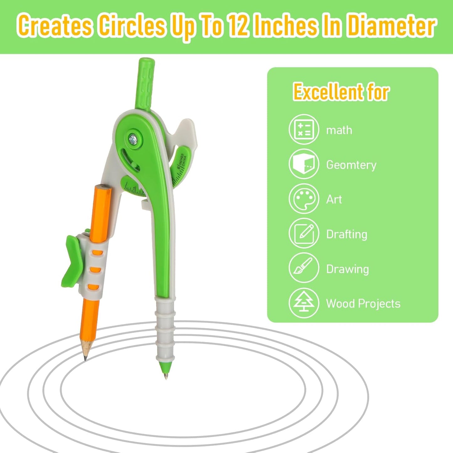 Zonon 60 Pcs Student Math Geometry Compass Tool Classroom Set Bulk 6 Inch Bright Colored Plastic Drawing Compass with Pencils Back to School Supplies for School Home Office