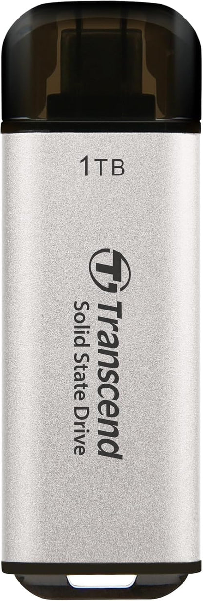 Transcend 1TB External SSD, USB 3.2 Gen2, Up to 1,050MB/s, Portable SSD with Type C, for Steam Deck, ROG Ally, MSI Claw, Windows & Mac, iPhone, iPad, Android, PS5, Xbox, Smart TV, Silver
