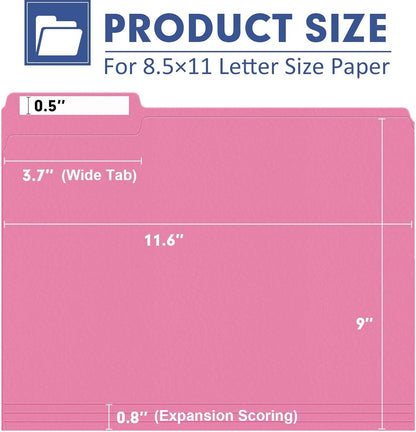 File Folder, PANDRI 120 Pack File Folder, 1/3 Cut Tab, Letter Size, Filing Folder for Office School Business, Pink