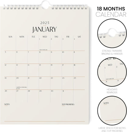 Karto Wall Calendar 2025 - Vertical 8.5x11 inch Runs Until June 2026 - Boost Your Productivity and Easy Planning with the Aesthetic Monthly Calendar - Beige