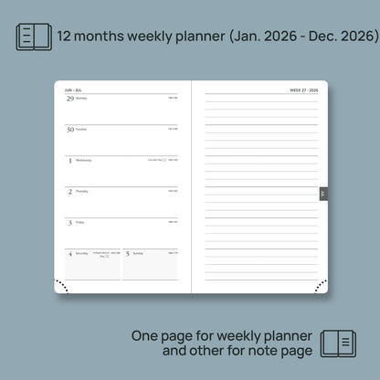 POPRUN Weekly Planner 2026 Pocket Size Calendar (4" x 6.25") 12 Months Notebook with Horizontal Layout, Leather Soft Cover, Inner Pocket, 100GSM Thick Paper, Pen Holder - Royal Blue