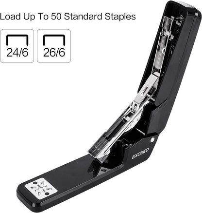 Deli Swing-Arm Swivel Stapler, 25 Sheet Capacity, 360 Degree Rotate Desktop Staplers for Booklet or Book Binding, Black