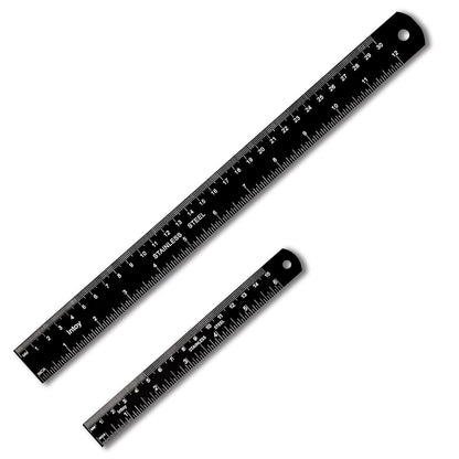 Metal Ruler Kit 12 Inch and 6 Inch, Stainless Steel Rulers with Centimeters, Millimeters, Inches and Conversion Table for Office and School, Easy to Read Metric Rule Set, 2 Pack