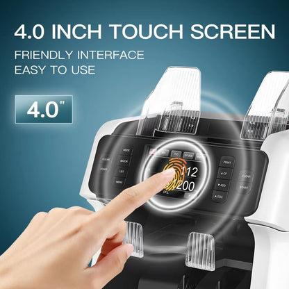 NUCOUN VS-75 Bill Counter Machine Mixed Denomination,Money Counter Machine with Reject Pocket,Counterfeit Detection 2 CIS/UV/MG/IR,Multi Currency Bill Sorter,Value Count,Serial Number Read,Print&Sort