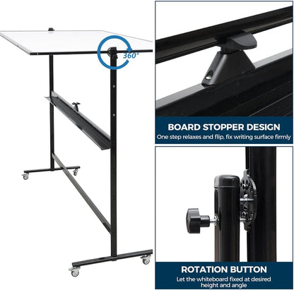 72" x 40" Height-Adjustable Mobile Whiteboard | Double-Sided Magnetic Dry Erase Board on 360° Rolling Stand | Large Reversible Black Whiteboard for Office, Classroom & Home