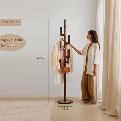 Bamboo Cactus Coat & Clothes Rack Stand, Standing Freestanding Clothing Racks with 6 Hooks for Adults & Kids, Heavy Duty Modern Entryway Living Room Bedroom Corner Coat Rack