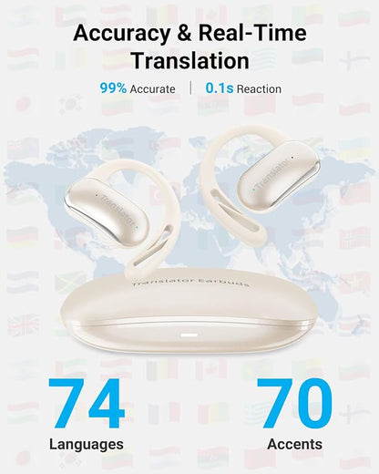 XUPURTLK Language Translator Earbuds, Translation Earbuds Real Time with 144 Languages & Accents, Comfortable OWS AI Translator Earbuds for Travel, Business and Learning (Online Version)