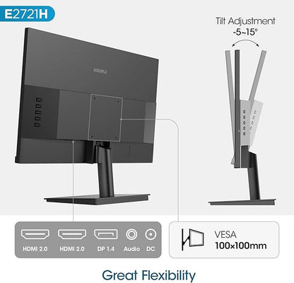 KOORUI 27 Inch QHD (2560x1440) IPS HDR Ultra-Thin Computer Gaming Monitor, 120Hz Refresh Rate, DCI-P3 95%, FreeSync & G-Sync, 1ms MPRT, VESA 100x100mm, Tilt Adjustable for Game and Work