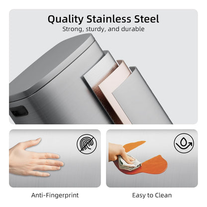 KUK 13 Gallon/50L Stainless Steel Kitchen Trash Can with Lid and Step Pedal-Large Capacity Garbage Bin with Odor Seal, Silent Close Lid, Removable Inner Bucket, Titanium Silver