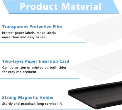 30 Pcs Magnetic Label Holder, 4 x 2 Inch C Channel Label Holders, Magnetic Data Card Holders with 60 White Card Inserts for Metal Shelf, Whiteboard, File Cabinet