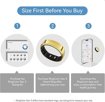 RingConn Gen 2, World’s First Smart Ring with Sleep Apnea Monitoring, No APP Subscription, 12-Day Battery Life, Stress/Heart Rate/Women's Health Tracker, Android & iOS Compatible (Gold, Size 12)
