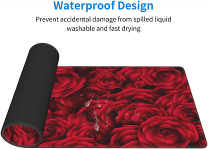 Red Roses Mouse Pad, Flower Large Big Gaming Mouse Pad Desk Pad, Mousepad with Non-Slip Rubber Base, Extended XXL Mouse Mat for Computer Laptop Office Accessories