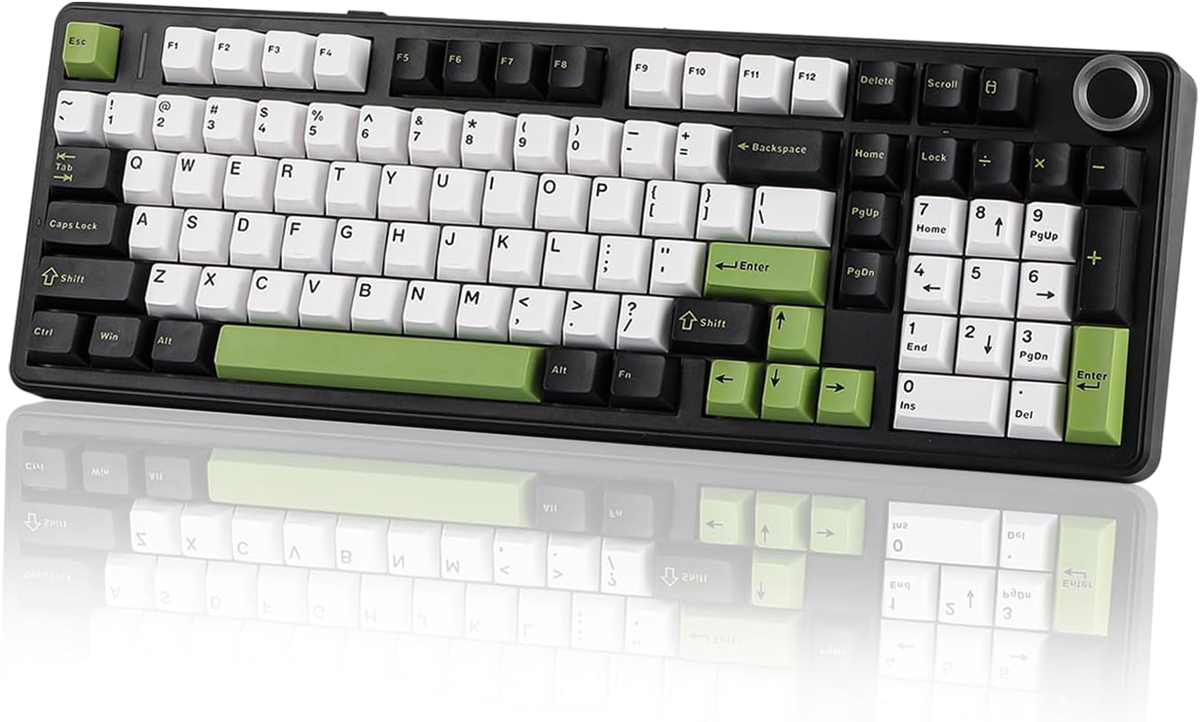 EPOMAKER X Aula F99 PRO Wireless Gaming Keyboard with 8000mAh Battery, Hot Swappable Creamy Keyboard, 2.4GHz/Type-C/BT5.0, NKRO, RGB Backlit for Win/Mac/Gaming (Black&White&Green)