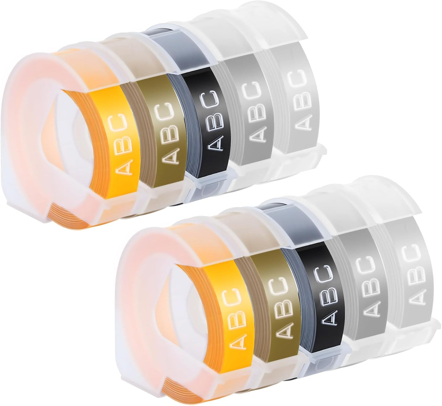 10 Pack Embossing Label Tape Compatible for Dymo Label Maker, 3/8 Inch 3D Plastic White on Black/Silver/Clear/Gold/Yellow, Compatible with Dymo Organizer Xpress 12965 12966
