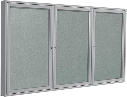 Ghent 36"x72" 2-Door Outdoor Enclosed Vinyl Bulletin Board, Shatter Resistant, with Lock, Satin Aluminum Frame - Silver (PA33672VX-193), Made in The USA