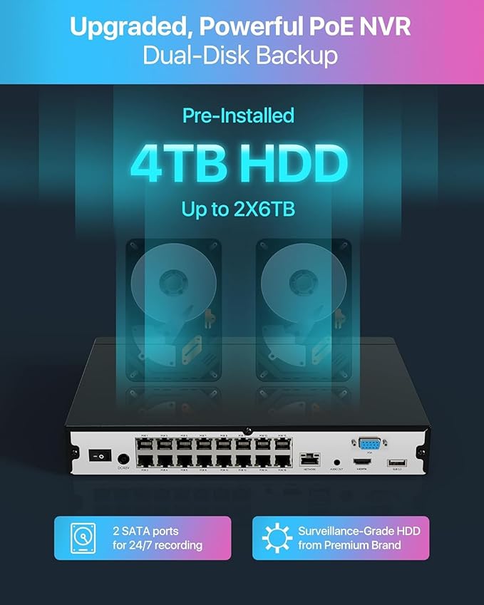 ZOSI 32CH 4K PoE Security Camera System,8pcs 8MP Outdoor Indoor PoE IP Cameras,Person Vehicle Detection,2 Way Audio,Spotlight Color Night Vision,16 Port 32 Channel NVR with 4TB HDD for 24/7 Recording