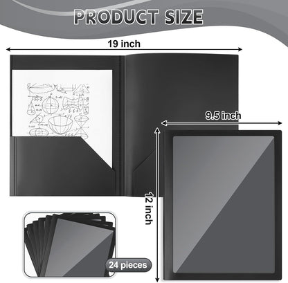 Teling 24 Pcs Plastic Folders with Front Clear Pocket and Business Card Holder 2 Pocket Folders Letter Size Paper for School Office Supplies Nice Gift for Christmas New Year School Supply (Black)