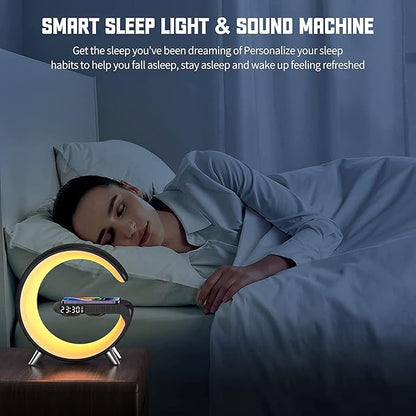 Smart Wireless Charging Alarm Clock with Bluetooth Speaker, App Controlled Bedside Lamp Table Light and Night Light, Bedroom Home Decor, Gift for Girls Boys and Family for Birthday Christmas (Black)