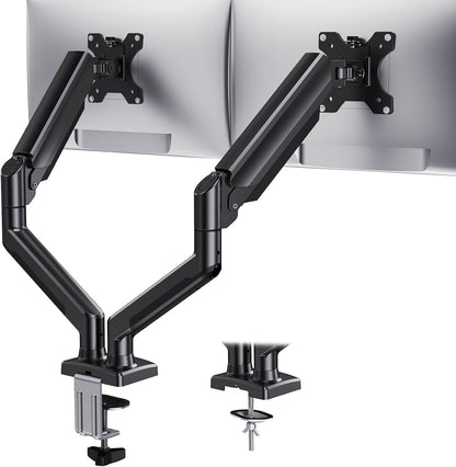 HUANUO Dual Monitor Mount for 2 Monitors up to 32 inches, Each Arm Holds Max 22lbs, Dual Monitor Stand with Gas Spring System, Height-Adjustable/Tilt/Swivel/Rotate, VESA Standard 75mm or 100mm
