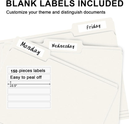 File Folder, RAZCC 150 Pack 1/3 Cut Tab File Folders Letter Size, Folders for Dcouments, Folders with Tab Great for Organizing and Easy File Storage, White