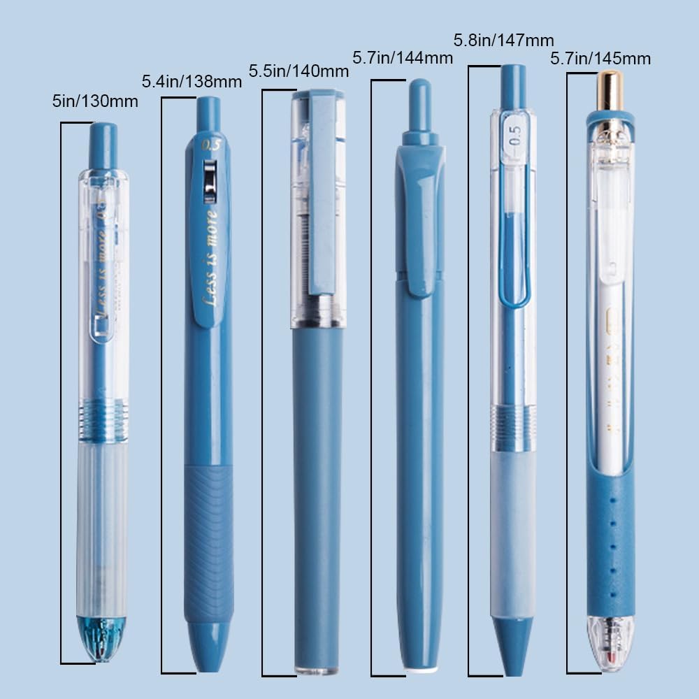 6 Count Pastel Gel Ink Pen Set,Cute Note Taking 0.5mm Fine Point Retractable 5 Count Black Ink Pens with 1 Count Highlighter for Writing, Journaling, School, Office (Blue)