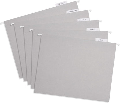 25 Blue Summit Supplies Grey Hanging File Folders Letter Size - Durable 11pt Paper, Hanging File Folders Gray, Plastic Tabs and Inserts Included, Perfect for Office Organization